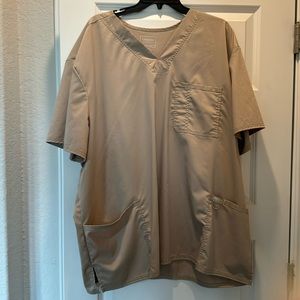 Cherokee Professional Workwear V-Neck Short Sleeve 3 pocket Scrub Top, tan, 3 XL